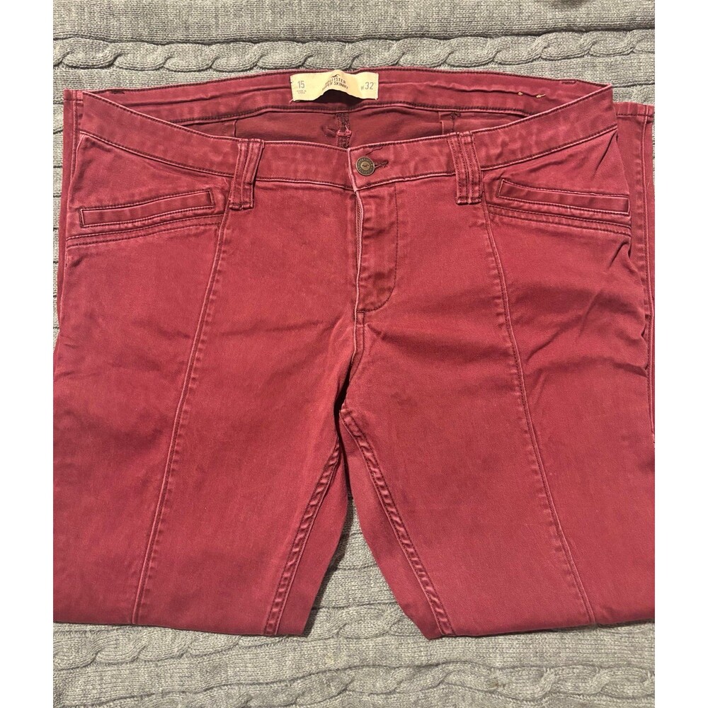 Hollister Super Skinny Jeans Size 15 W32 Burgundy Red Colored Denim Front Seam